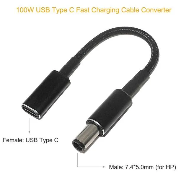 100W USB Type C PD to DC Power Jack: For Dell, HP, Lenovo, Asus, Sony, USB C to Universal Laptop Adapter