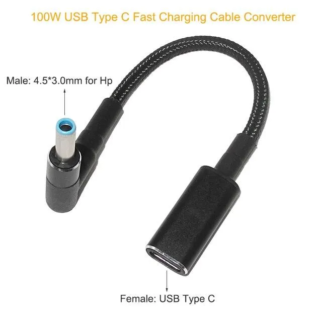 100W USB Type C PD to DC Power Jack: For Dell, HP, Lenovo, Asus, Sony, USB C to Universal Laptop Adapter