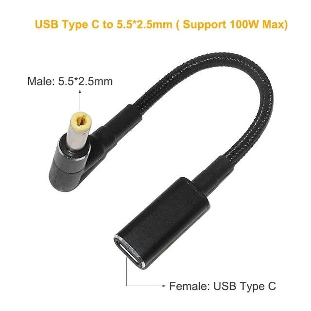 100W USB Type C PD to DC Power Jack: For Dell, HP, Lenovo, Asus, Sony, USB C to Universal Laptop Adapter