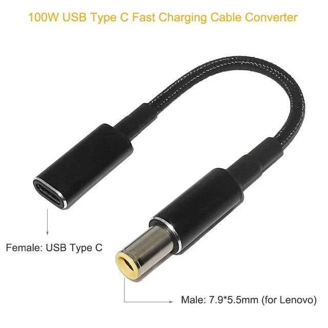 100W USB Type C PD to DC Power Jack: For Dell, HP, Lenovo, Asus, Sony, USB C to Universal Laptop Adapter