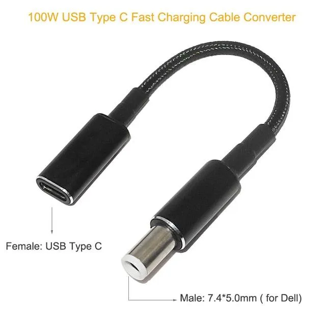 100W USB Type C PD to DC Power Jack: For Dell, HP, Lenovo, Asus, Sony, USB C to Universal Laptop Adapter