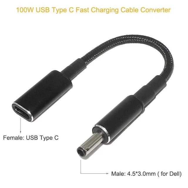 100W USB Type C PD to DC Power Jack: For Dell, HP, Lenovo, Asus, Sony, USB C to Universal Laptop Adapter