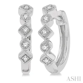 1/10 Ctw Circular & Rhombus Mount Round Cut Diamond Huggie Earrings in 10K White Gold