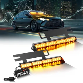 17 Inch Dual Visor Amber Strobe Light Bar 20 Flashing Patterns with Controller Switch Panel for Vehicles Trucks SUV ATV Car