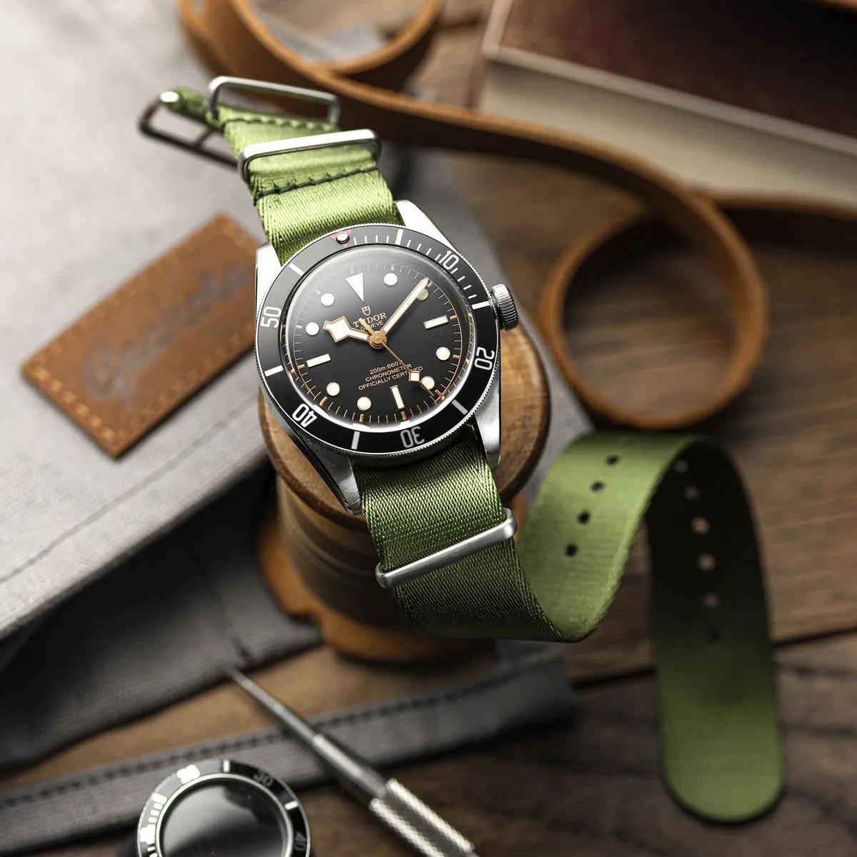 1973 British Military Watch Strap: ARMOURED - Army Green, Satin