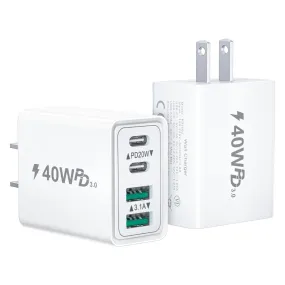 2 Pack 4 Port 40W USB C Charger Blocks