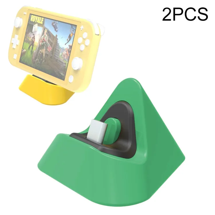 2 PCS DOBE TNS-19062 Host Charging Bottom Portable Triangle Game Console Charger For Switch / Lite(Dynamic Green)