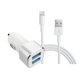 2-Port USB Car Charger with 8-Pin Cable