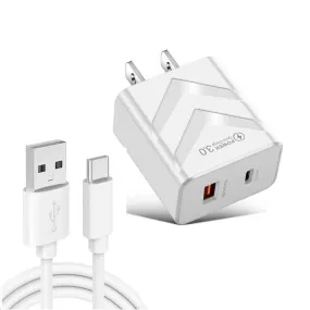 20W Dual-Port Travel Charger with USB-C and QC 3.0 Fast Charging Cable, US Plug