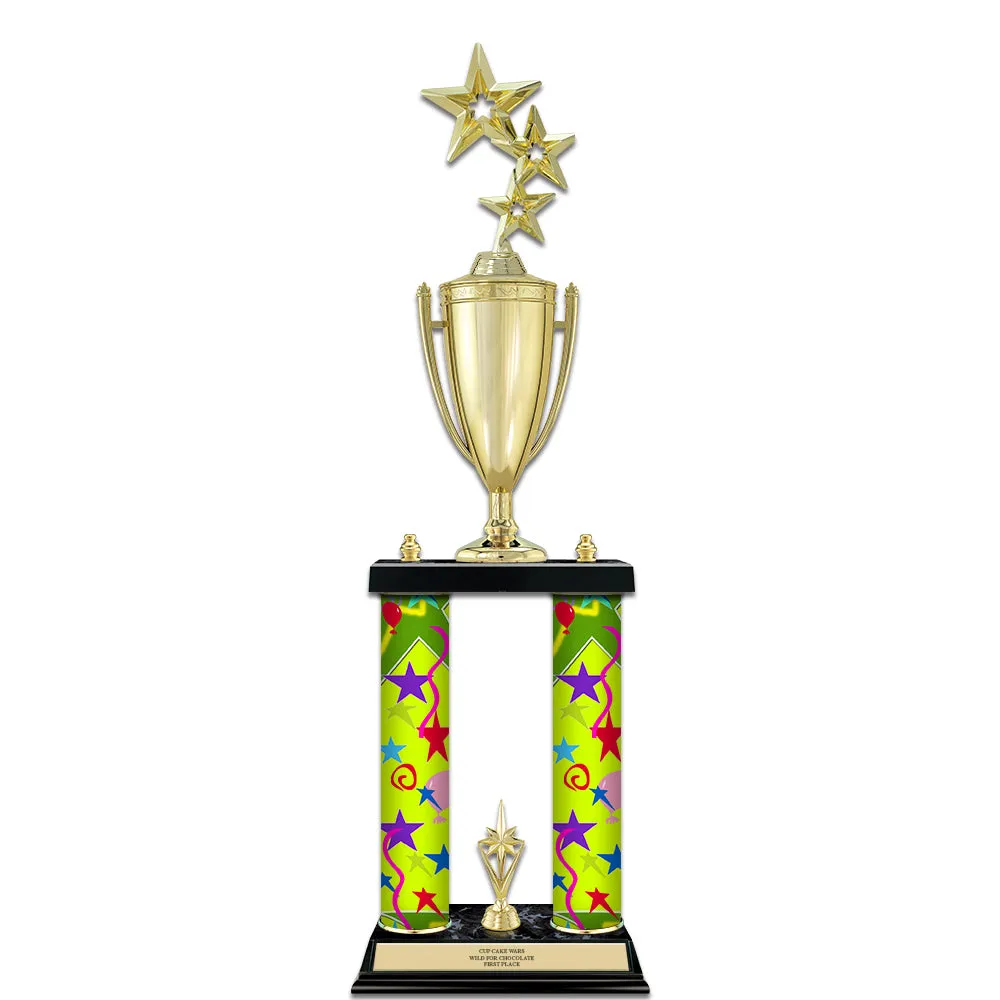 22" Custom 2 Column Black Marble Base Award Trophy With Loving Cup & Trim