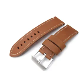 26mm MiLTAT Cashmere Calf Tan Color Watch Strap, Beige Hand Stitching