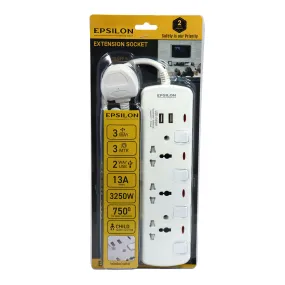 3 Way Extension Socket With USB Charger 3 Meter