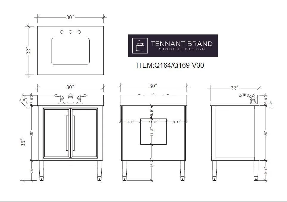 30" Tennant Brand Bertone Bathroom Sink Vanity - Model # Q164WT-30GT