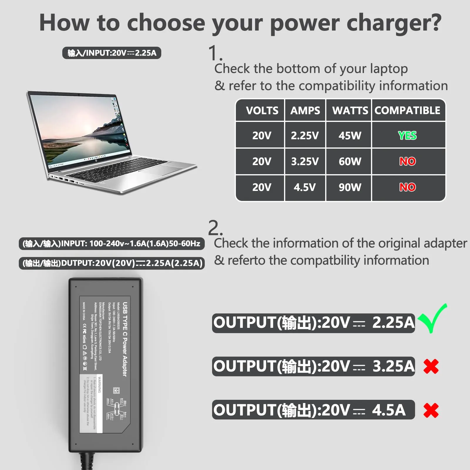 45W USB C Chromebook Charger for HP Chromebook X360 14 14-ca051wm 14-ca052wm 14-ca091wm ca061dx 14-ca0061dx 14-ca060nr 14-ca020nr 14-ca043cl 13-ac023dx 13-ac033dx USB C Power Adapter Cord