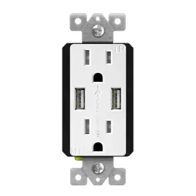 4.8A Ultra Hi-Speed USB 15A 120-Volt Tamper Resistant Receptacle w/Interchangeable Cover