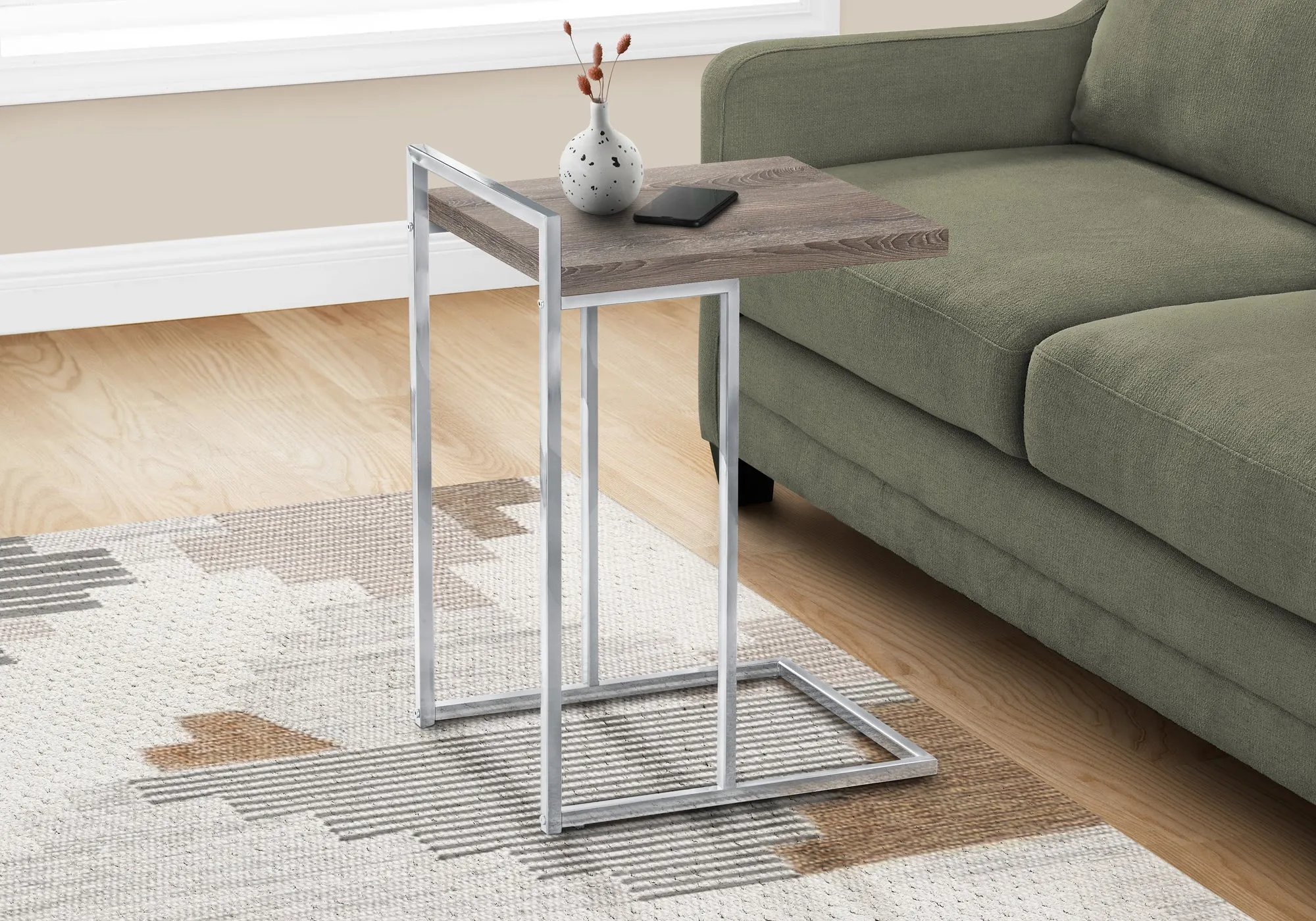 Accent Table - 25"H / Dark Taupe / Chrome Metal