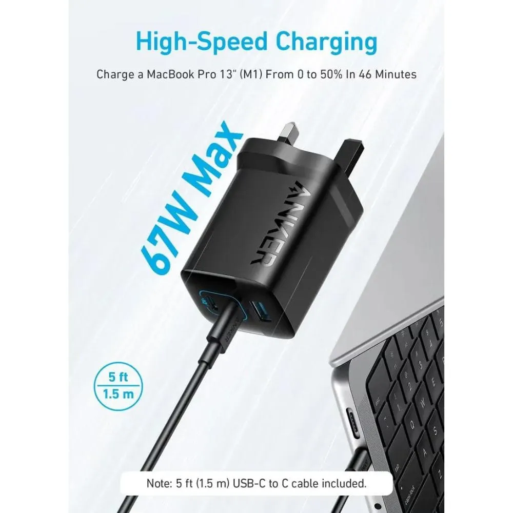 Anker 336 67W USB C Wall Charger With 3 Ports - A2674