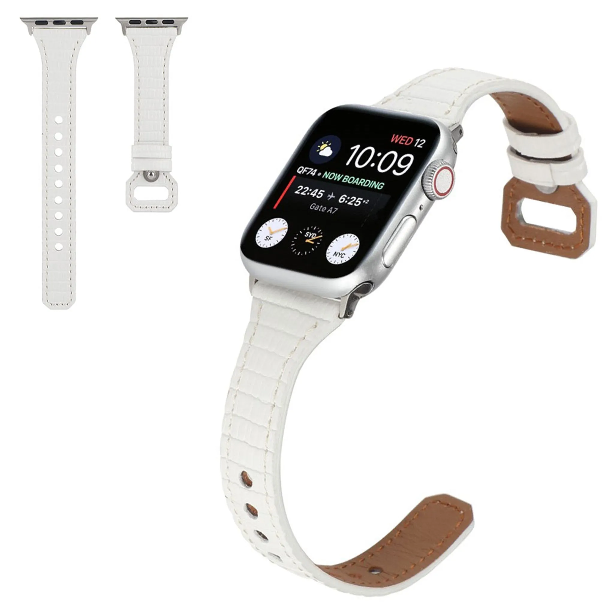 Apple Watch 40mm bamboo textured genuine leather watch strap - White