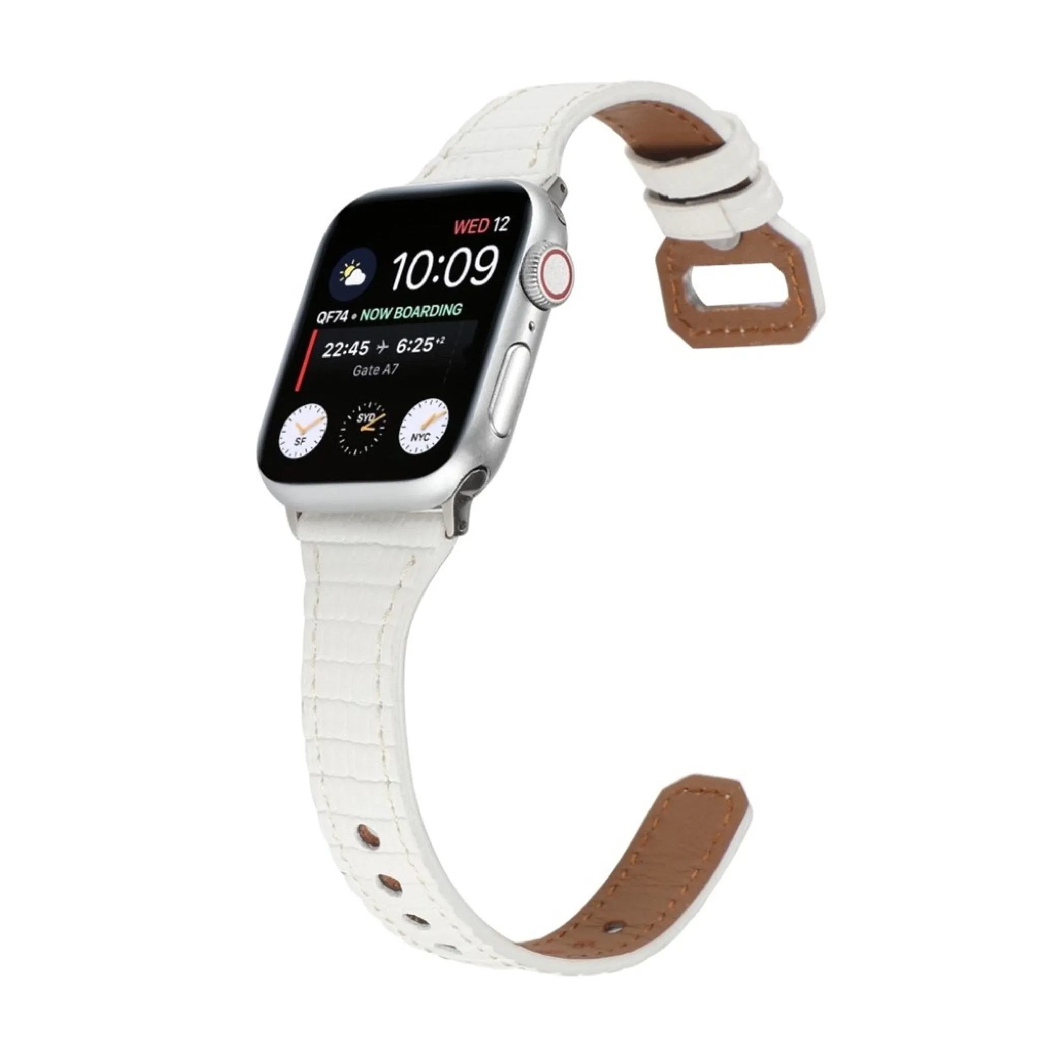 Apple Watch 40mm bamboo textured genuine leather watch strap - White