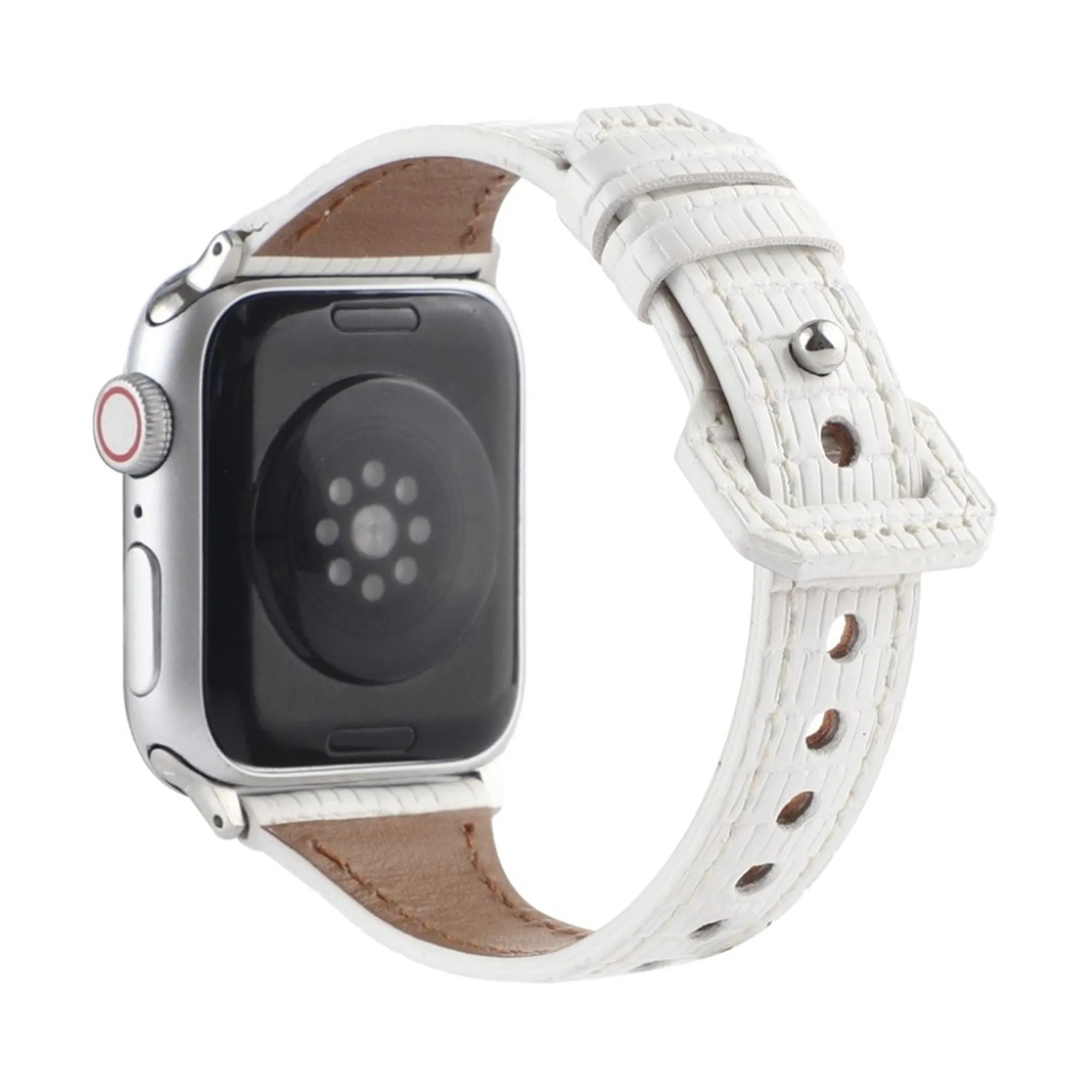 Apple Watch 40mm bamboo textured genuine leather watch strap - White