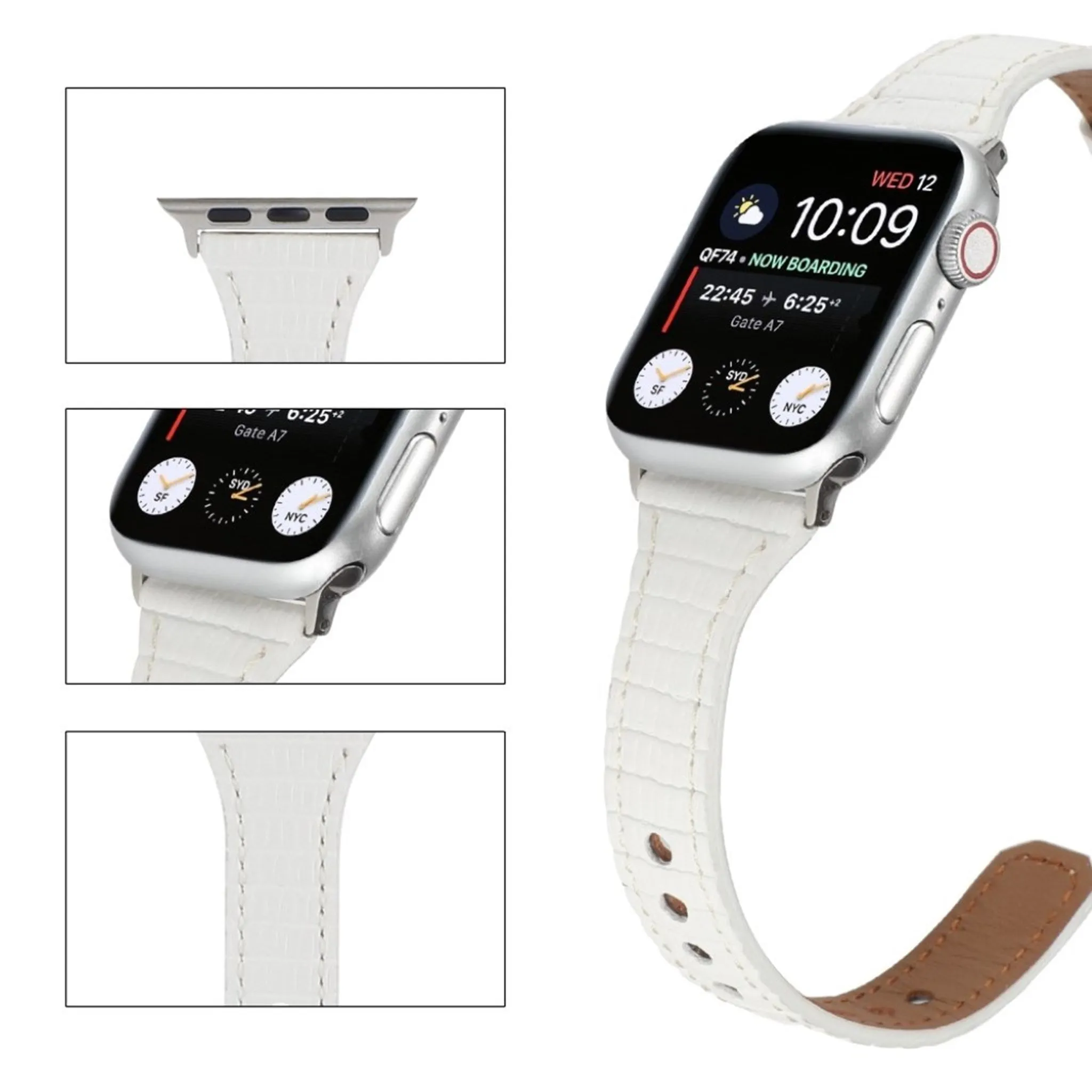 Apple Watch 40mm bamboo textured genuine leather watch strap - White