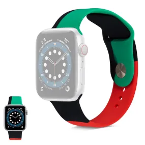 Apple Watch 40mm contrast color silicone watch strap - Black / Red / Green / Size: L