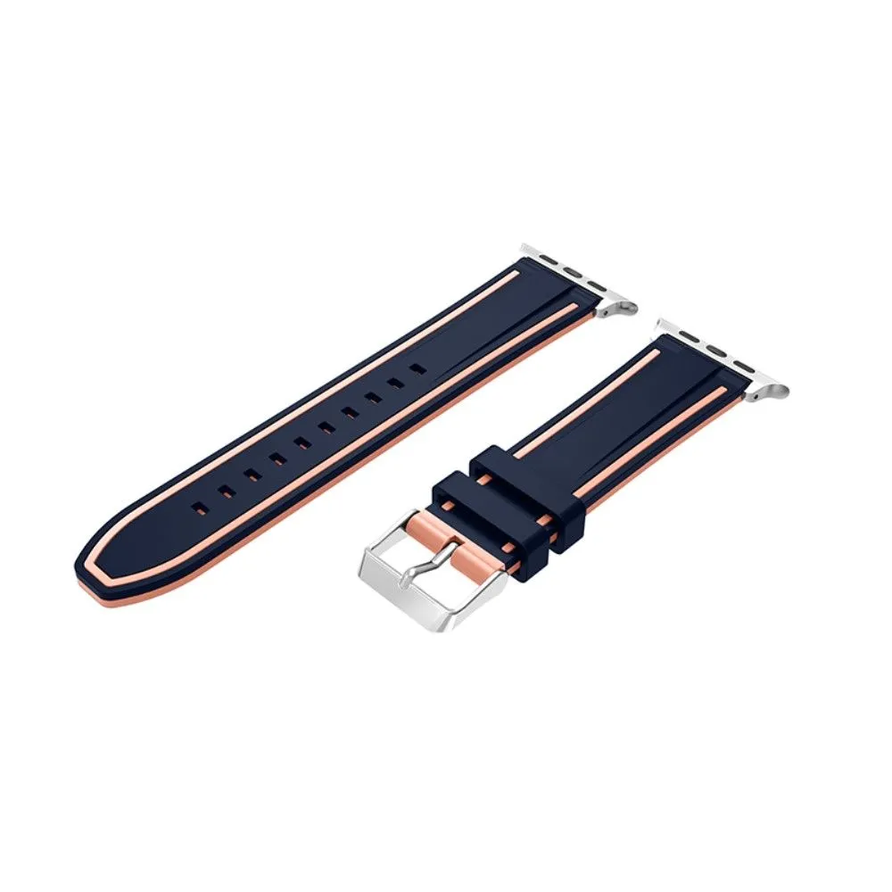 Apple Watch 44mm dual color silicone watch strap - Midnigt Blue / Pink