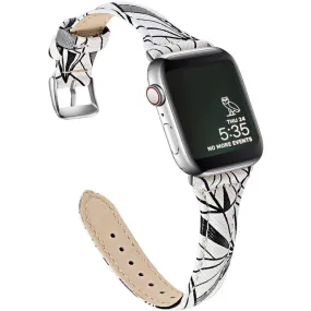 Apple Watch 44mm geometry leather watch strap - White / Grey