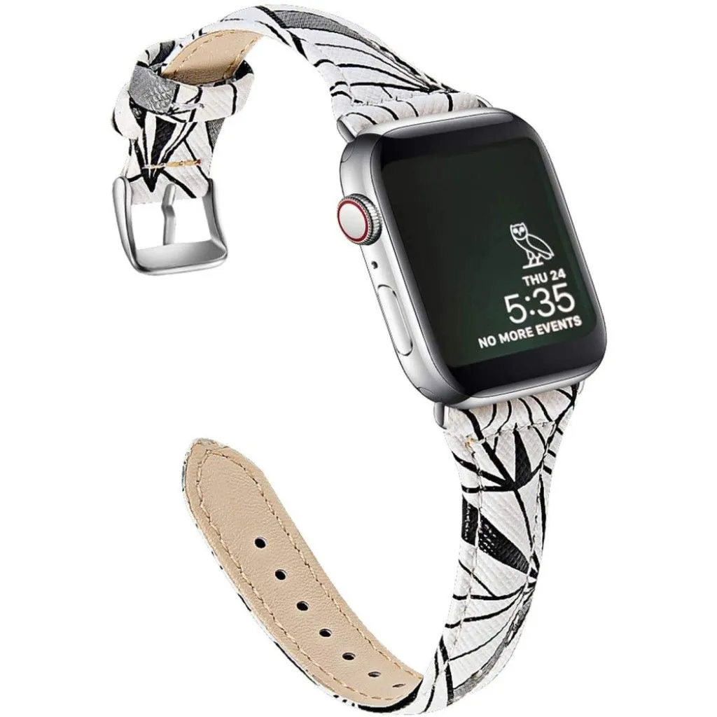 Apple Watch 44mm geometry leather watch strap - White / Grey