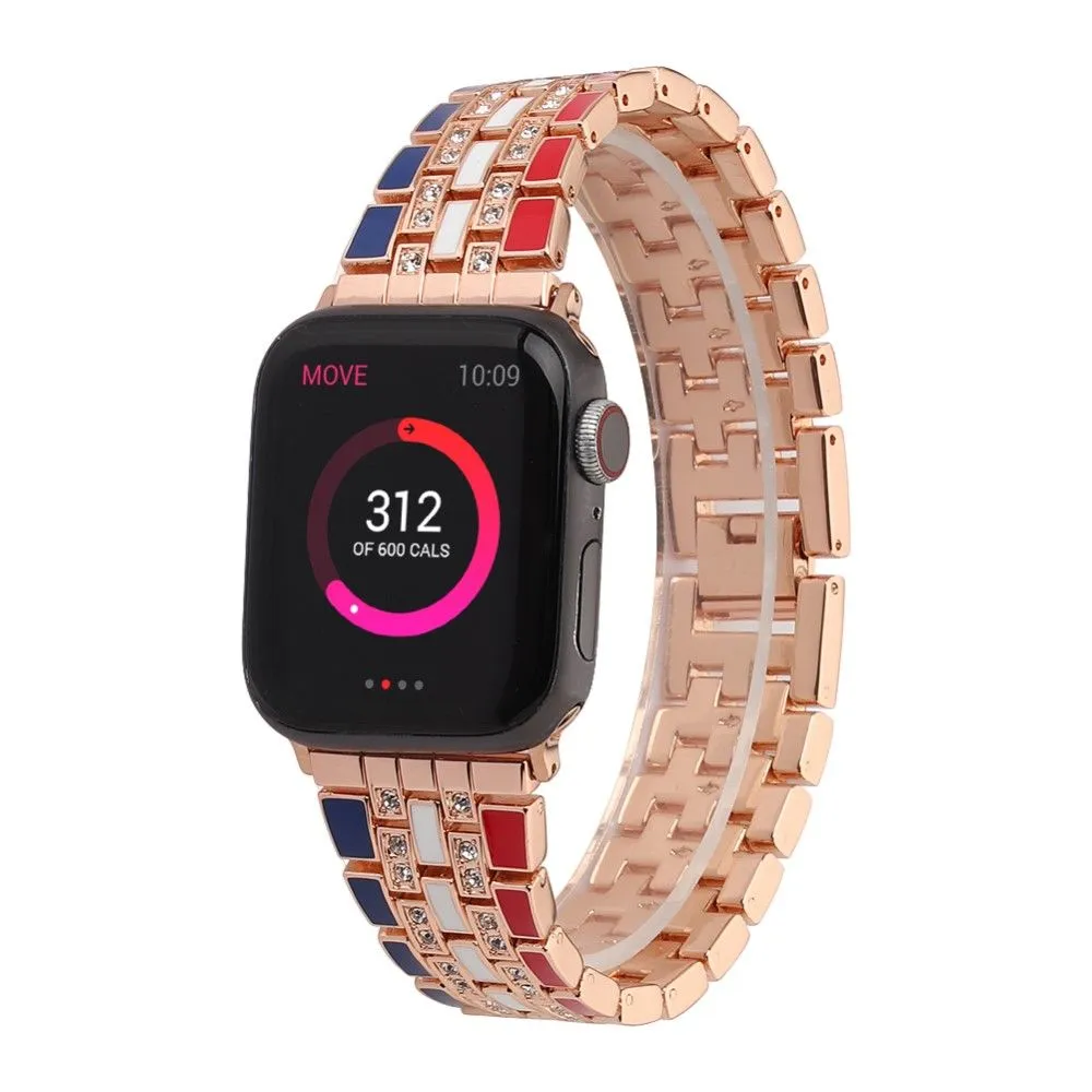 Apple Watch (45mm) rhinestone flag style watch strap - Red / Blue / Rose Gold