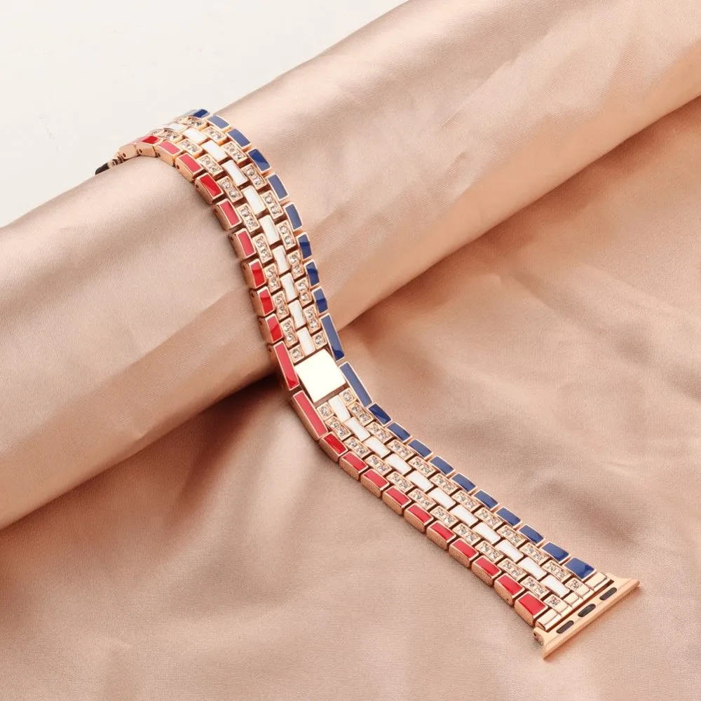 Apple Watch (45mm) rhinestone flag style watch strap - Red / Blue / Rose Gold