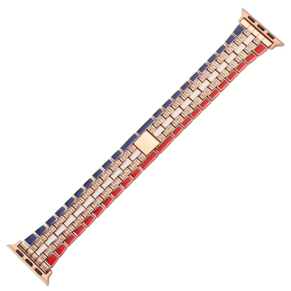 Apple Watch (45mm) rhinestone flag style watch strap - Red / Blue / Rose Gold