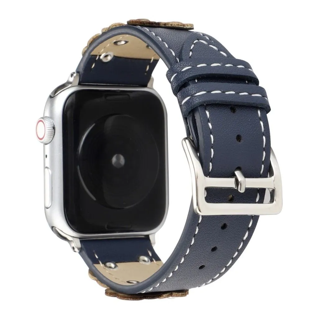 Apple Watch Series 5 40mm flower décor genuine leather watch band - Dark Blue