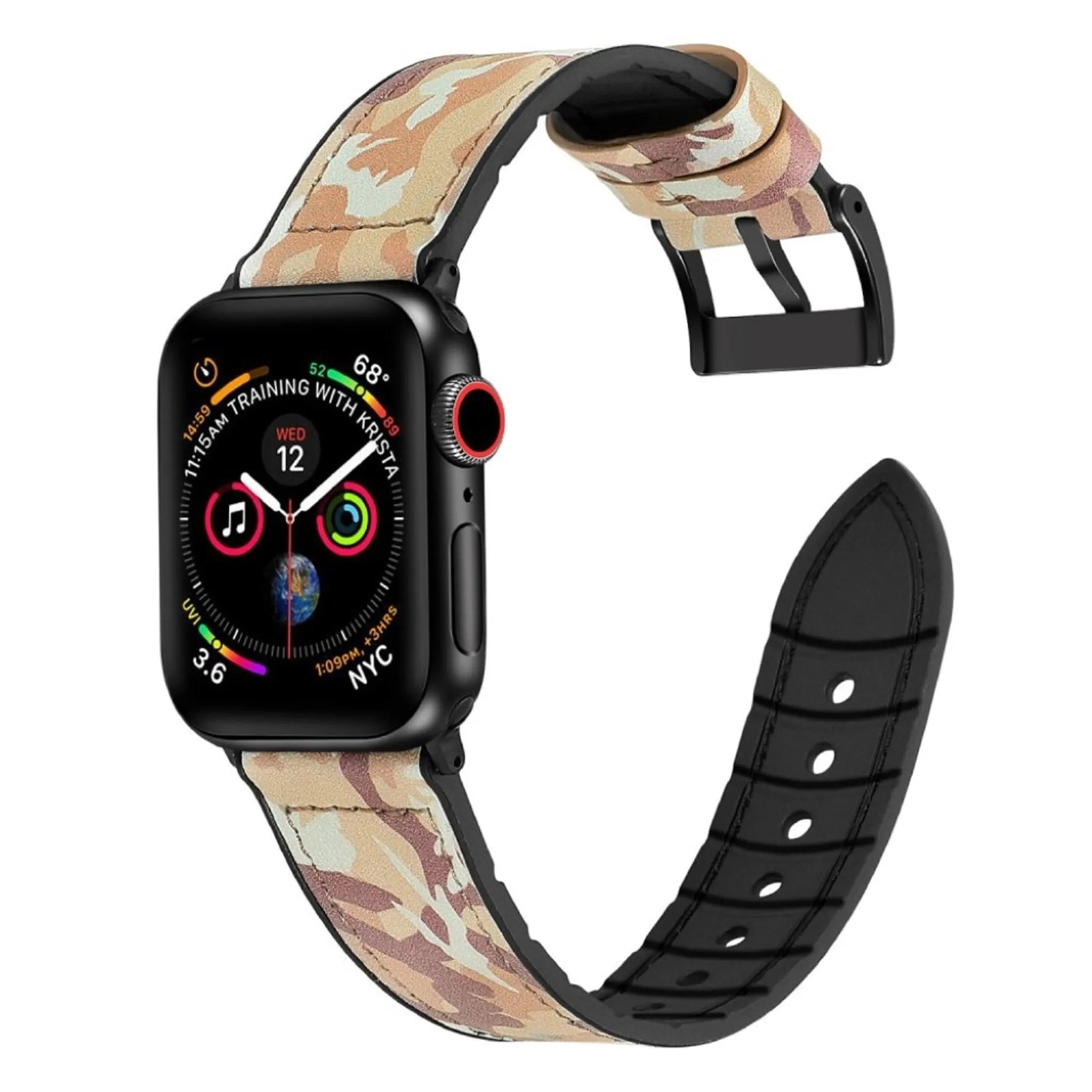 Apple Watch Series 6 / 5 44mm silicone   leather coated watch band - Camouflage Brown