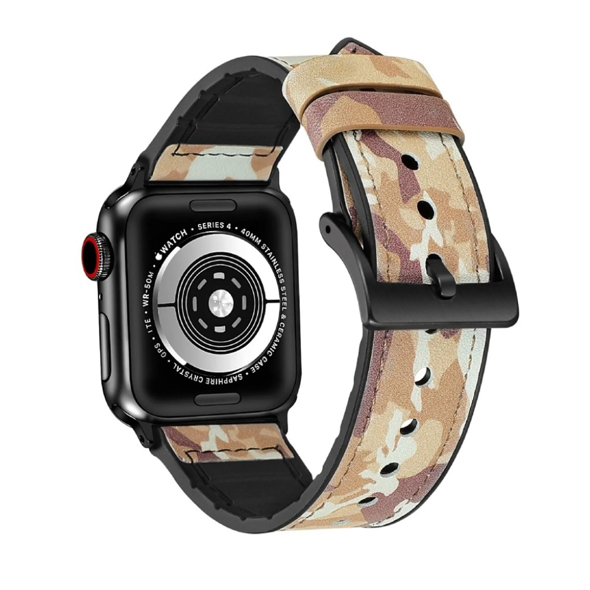 Apple Watch Series 6 / 5 44mm silicone   leather coated watch band - Camouflage Brown