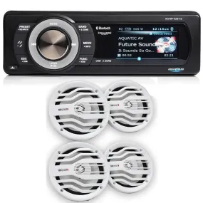 Aquatic Av AQ-MP-5UBT-S Marine Stereo & NK2-116W 6.5" 2-Way Coaxial Marine Speakers (2 pair)