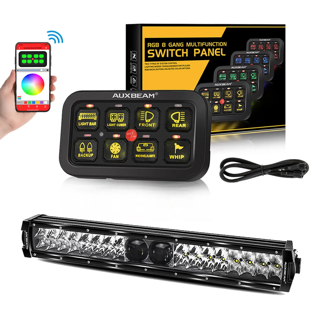 AR-800 RGB Switch Panel with APP 22 Inch 5D-PRO LED Light Bar, Toggle/ Momentary/ Pulsed Mode Supported