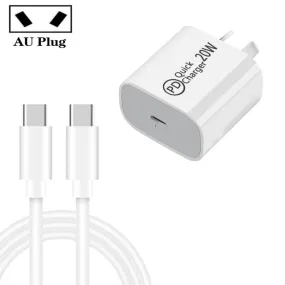 AU-20W PD Quick Charge USB-C Travel Power Adapter with Type-C Data Cable, AU Plug