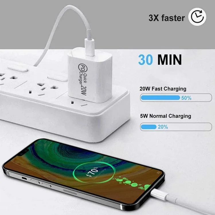 AU-20W PD Quick Charge USB-C Travel Power Adapter with Type-C Data Cable, AU Plug