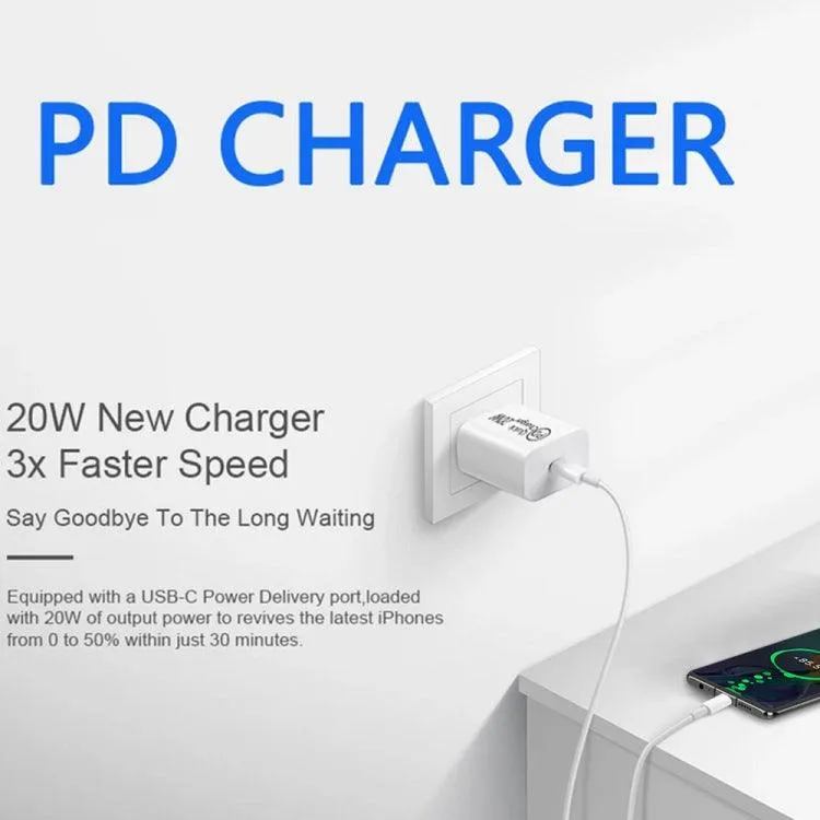 AU-20W PD Quick Charge USB-C Travel Power Adapter with Type-C Data Cable, AU Plug