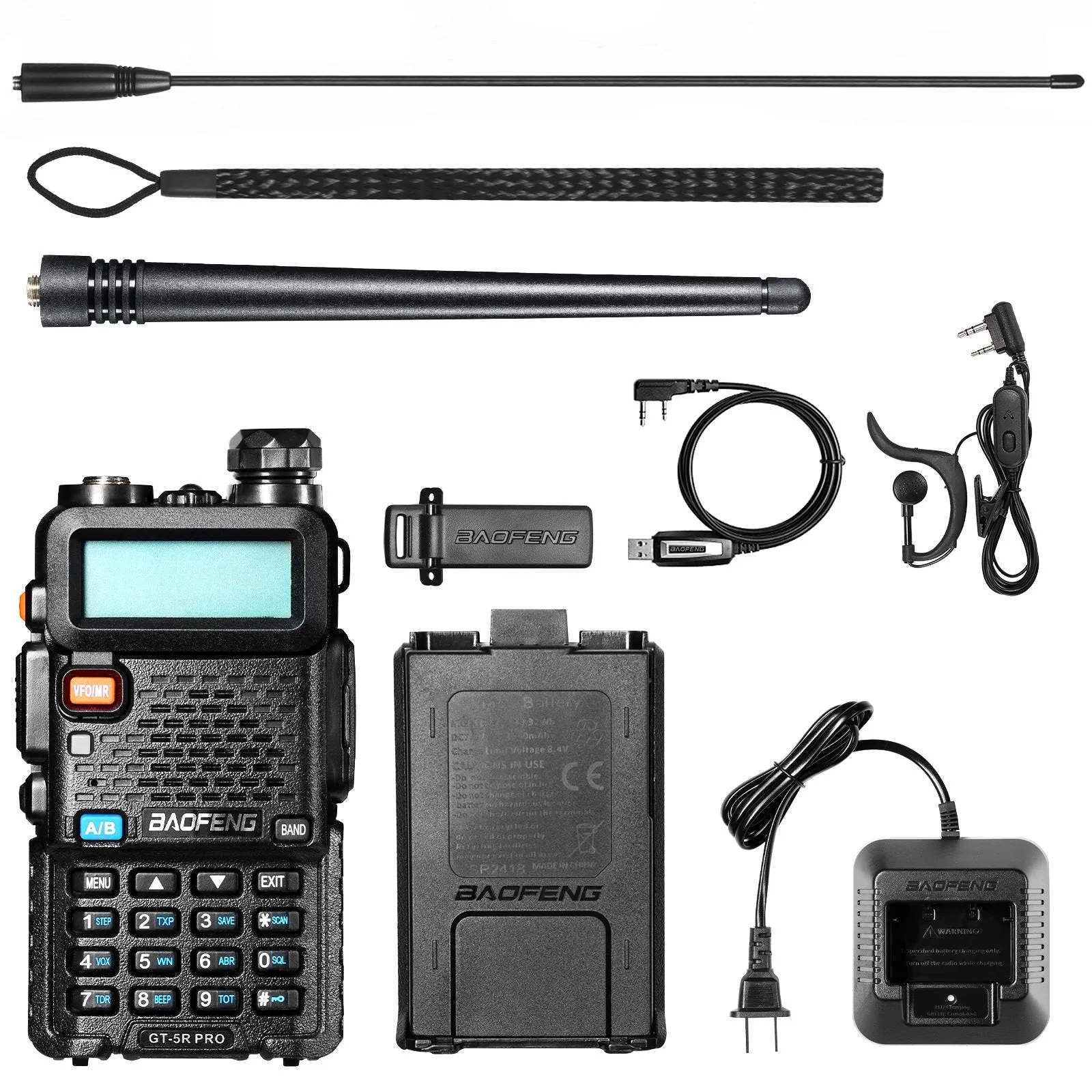 Baofeng GT-5R Pro Ham Radio | 5W | Dual Band  | UHF/VHF/FM/Airband/NOAA Receiver | 128 CH | 1800mAh Battery | Supports CHIRP