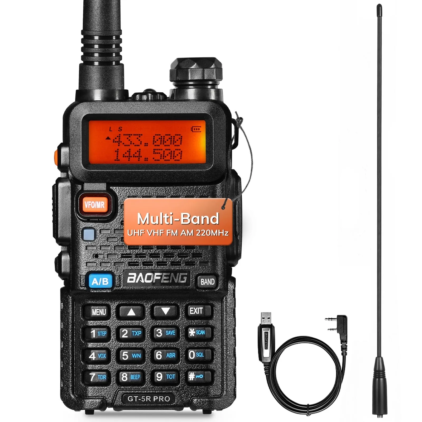 Baofeng GT-5R Pro Ham Radio | 5W | Dual Band  | UHF/VHF/FM/Airband/NOAA Receiver | 128 CH | 1800mAh Battery | Supports CHIRP