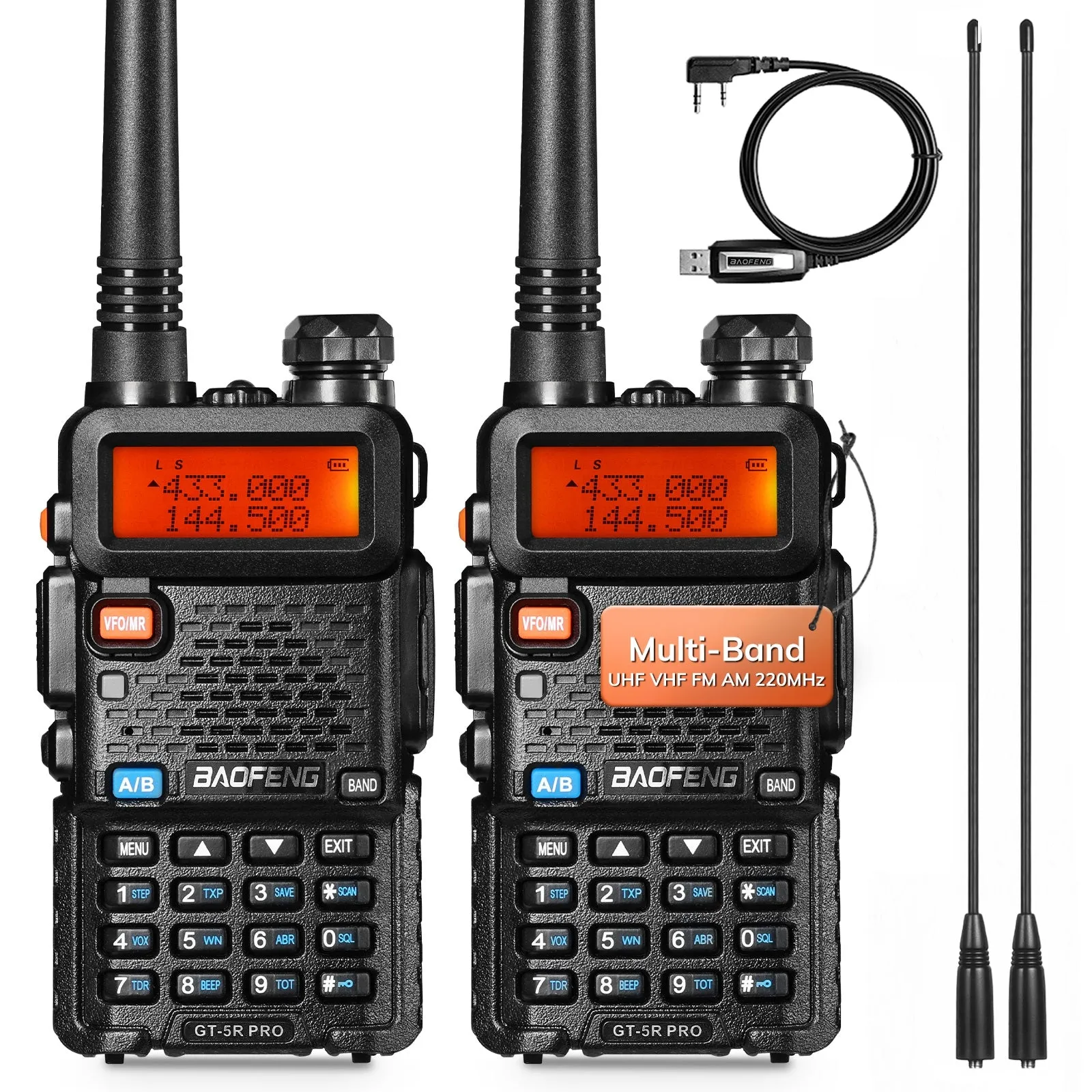 Baofeng GT-5R Pro Ham Radio | 5W | Dual Band  | UHF/VHF/FM/Airband/NOAA Receiver | 128 CH | 1800mAh Battery | Supports CHIRP