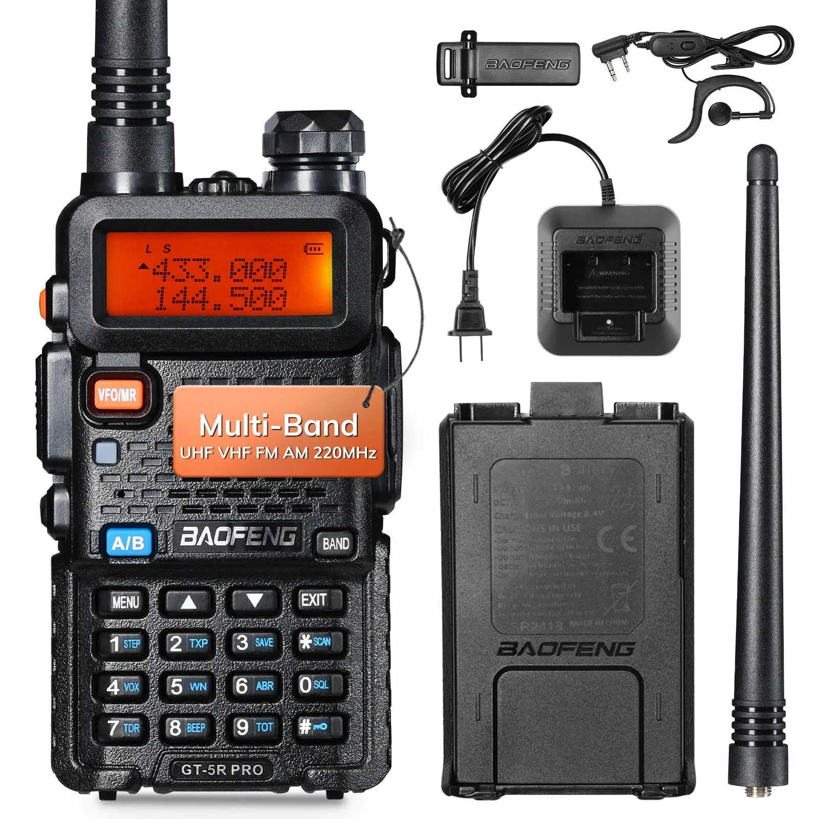 Baofeng GT-5R Pro Ham Radio | 5W | Dual Band  | UHF/VHF/FM/Airband/NOAA Receiver | 128 CH | 1800mAh Battery | Supports CHIRP