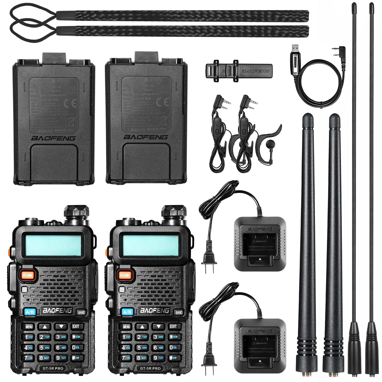 Baofeng GT-5R Pro Ham Radio | 5W | Dual Band  | UHF/VHF/FM/Airband/NOAA Receiver | 128 CH | 1800mAh Battery | Supports CHIRP