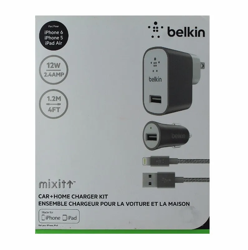 Belkin Mixit Car and Home Charger Kit with 4ft Braided for iPhones - Gray