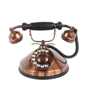 Brass Copper Vintage Telephone Showpiece Round Base - Exim Décor