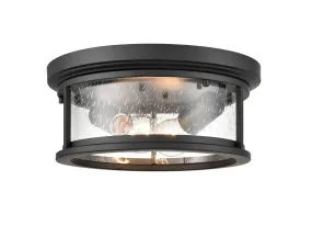 Bresley Outdoor Flush Mount Fixture - Powder Coated Black - Clear Seeded Glass - 12in. Diameter - E26 Medium Base