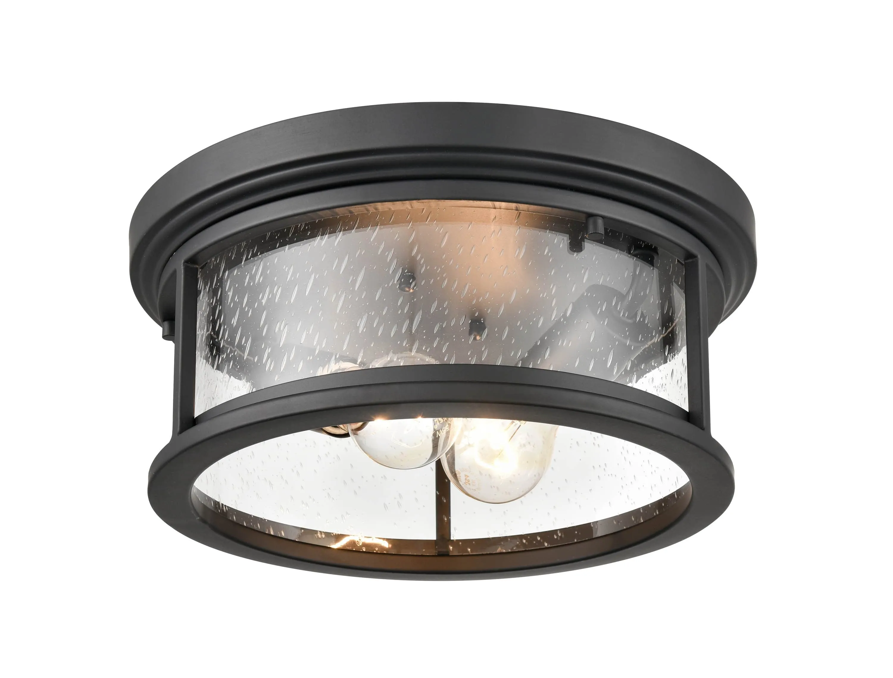 Bresley Outdoor Flush Mount Fixture - Powder Coated Black - Clear Seeded Glass - 12in. Diameter - E26 Medium Base