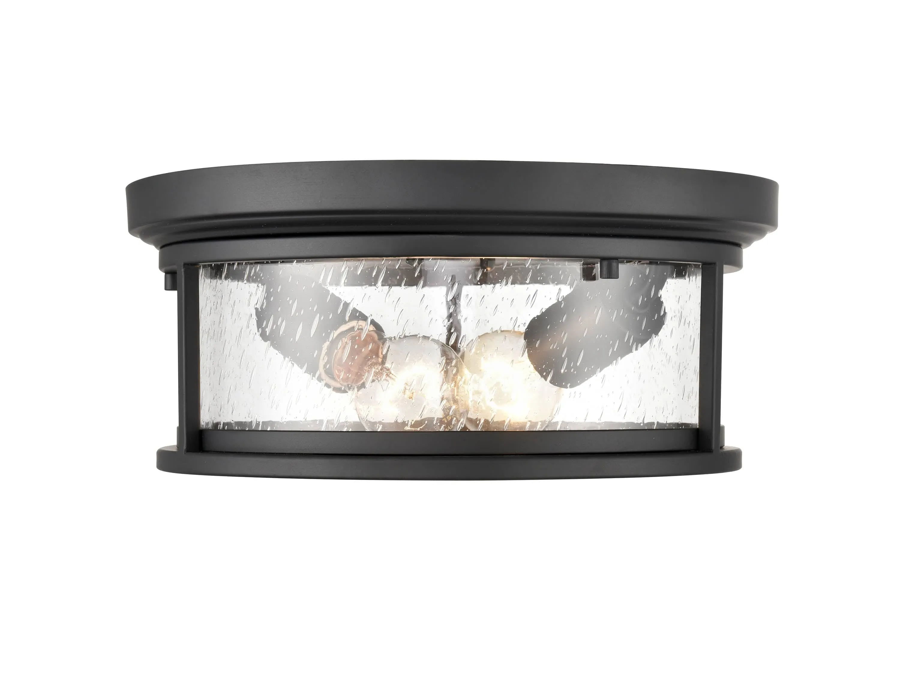 Bresley Outdoor Flush Mount Fixture - Powder Coated Black - Clear Seeded Glass - 12in. Diameter - E26 Medium Base